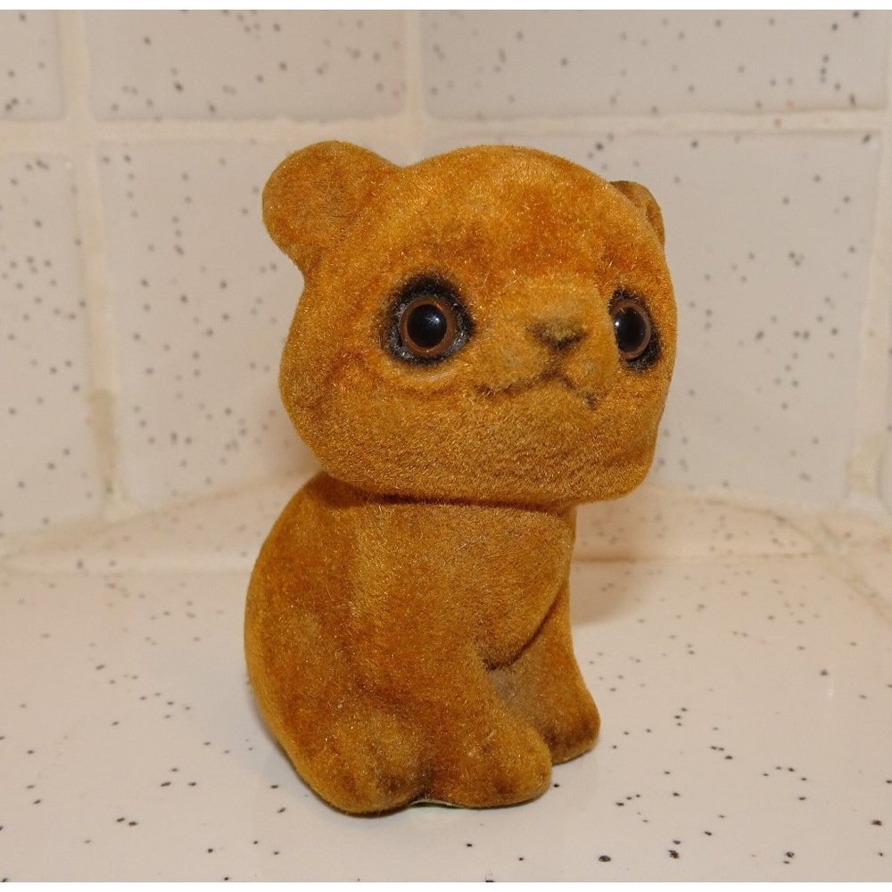 Vintage Josep Original Fuzzy Flocked Brown Bear Cub 1970s kitsch collectable